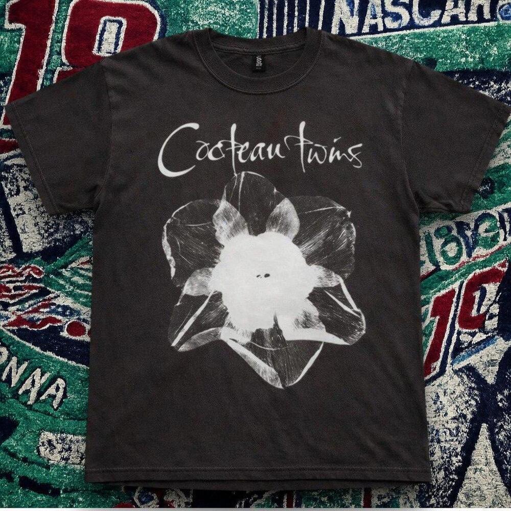 Y2K Dreamy Cocteau Twins Flower Graphic Tee Black Unisex